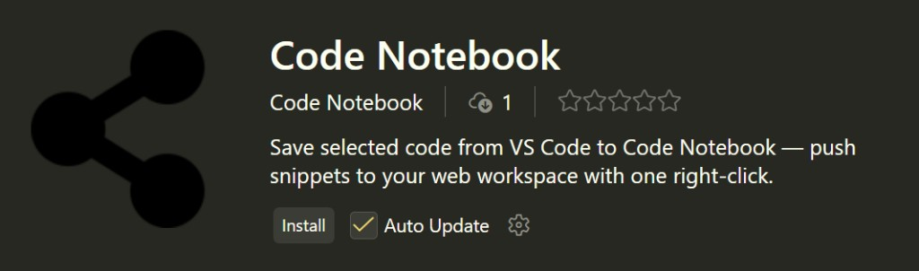VS Code Extensions view showing Code Notebook with publisher Code Notebook and an Install button
